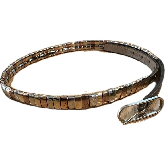 Morris Moskowitz Vintage 80’s Tri Color Metal Chain Thin Leather Belt Women S main image 5